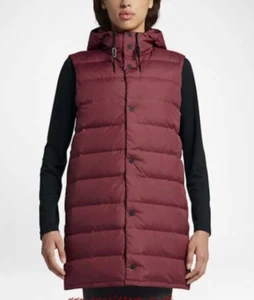 Nike Lab Women’s Long Gilet Hooded Padded Size Medium Maroon 848739-637 - Picture 1 of 4