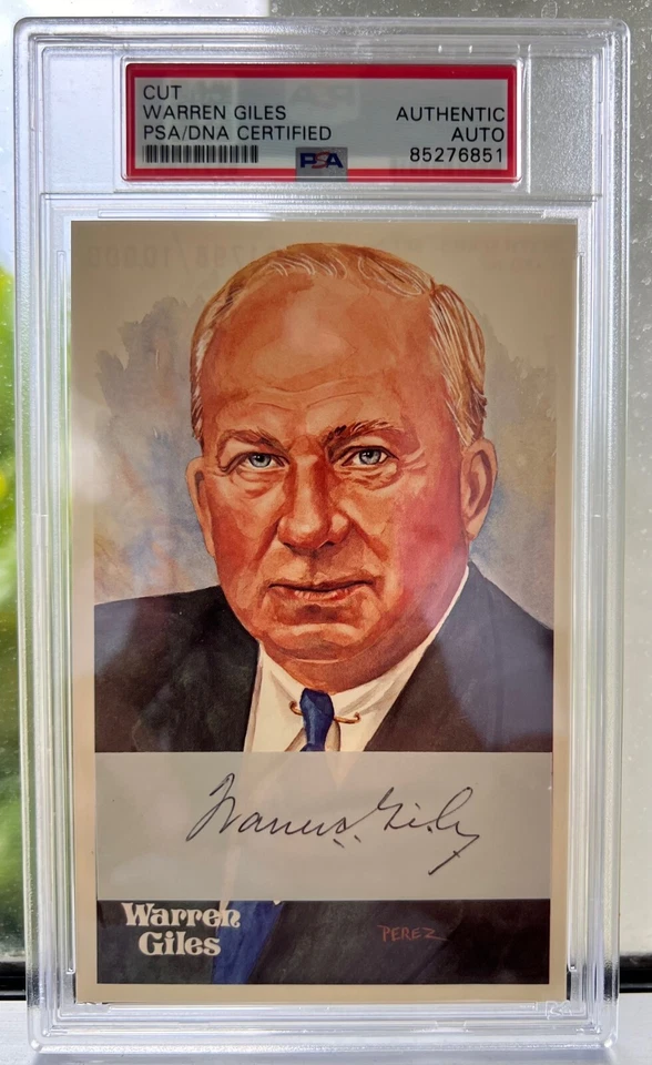Warren Giles Signed Cut Postcard *PSA Slabbed* Perez Steele *MLB Commissioner* - Image 1 of 1