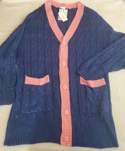 Lularoe Lucille Zopfmuster Pullover L blau rosa koralle Strickjacke warm kuschelig Taschen lang - Bild 1 von 7