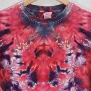 TIE DYE LANGARM T-SHIRT TEE ROT WEISS BLAU ICE DYE HERREN GRÖSSE M MEDIUM - Bild 1 von 5