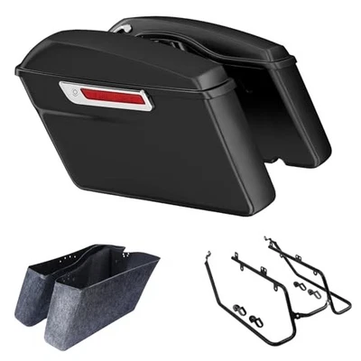  Alforjas rígidas negras mate para motocicleta con soportes de conversión de bolsas de sillín negras Foto 1 de 4