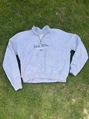 Jack Wills Women’s Grey Cropped Quarter Zip Jumper Size 6 - Image 1 of 4