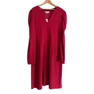 Boden Puff Sleeve Jersey Dress Red V Neck Mini Long Sleeve Pockets Cocktail - Picture 1 of 6