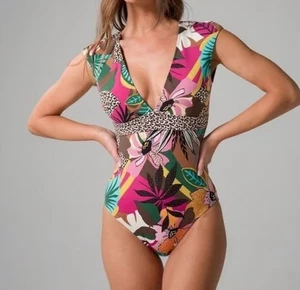 Blue By Rod Beattie Floral Swimsuit Cap Sleeve Size 8 - Picture 1 of 9