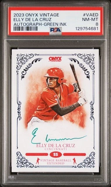 2023 Onyx Vintage Elly de la Cruz Green Ink Autograph /50 PSA 8 - Image 1 of 2