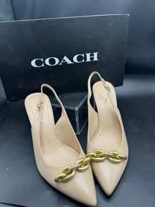COACH Women's Sadie Chain Trimmed Slingback Pump 8 New - Picture 1 of 5
