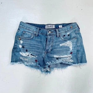 Lucky Brand Distressed bestickt Marienkäfer Baumwolle Denim abgeschnittene Shorts Größe 0/25 - Bild 1 von 8