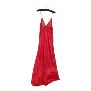 Vintage Cover Girl Satin Spitze langes Nachthemd Maxi Schlupfkleid rot Damen Large - Bild 1 von 18