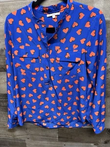 Blusa Gap Azul Estampado Corazón Blusa Talla X Pequeña Manga Larga Medio Botón Delantero - Imagen 1 de 6