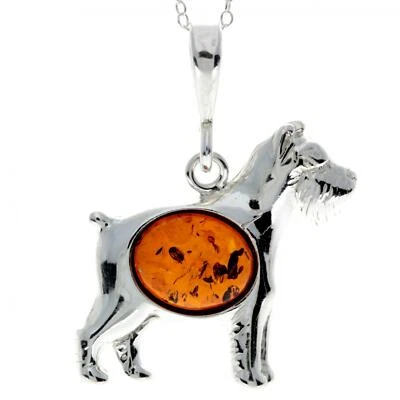 Pendente Per Cane Terrier In Argento Sterling 925 E Ambra Baltica - M2006 - Immagine 1 di 4