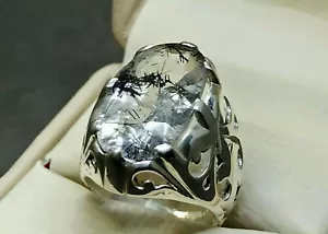 Natürlicher großer Rutilquarz Sterlingsilber 925 Handarbeit Muh e Nadschaf Herren Ring - Bild 1 von 12