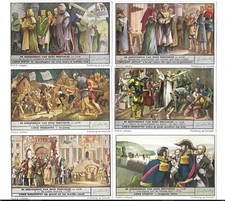 6x LIEBIG TRADE CARDS, THE HISTORY OF OUR PROVINCES-LIEGE 1951 (S1525 Dutch).