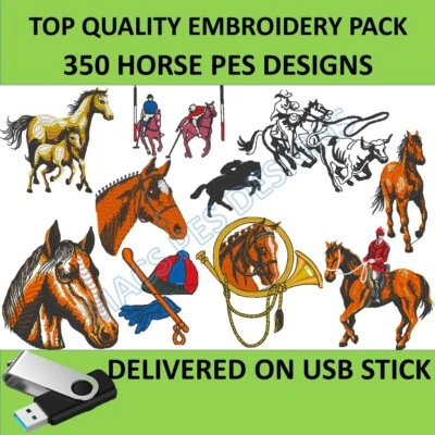 Horses 350 PES designs on USB brother Machine Embroidery files pack embroidered - Image 1 of 4