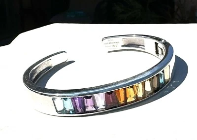 Sterling Taper Baguette Multi Color Rainbow Stone Cuff Bracelet, Michelle Albala - Image 1 of 4