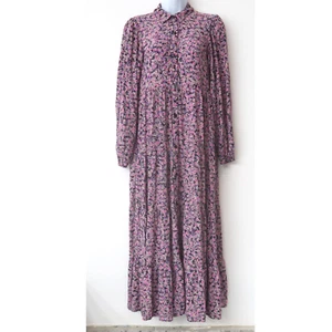 ZARA Floral Maxi Dress XS Button Front Collared Modest Cottagecore Prairie Pink - Picture 1 of 9