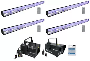 (4) American DJ ECO BAR UV DMX 18x3w LED Bar Black Lights w/Remotes+Fogger+Hazer - Picture 1 of 12