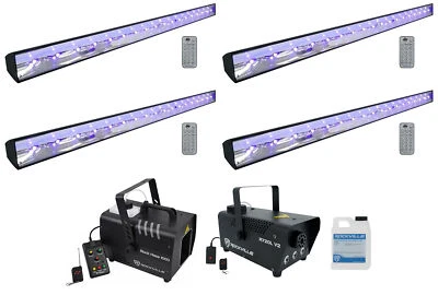 (4) American DJ ECO BAR UV DMX 18x3w LED Bar Black Lights w/Remotes+Fogger+Hazer - Image 1 of 4