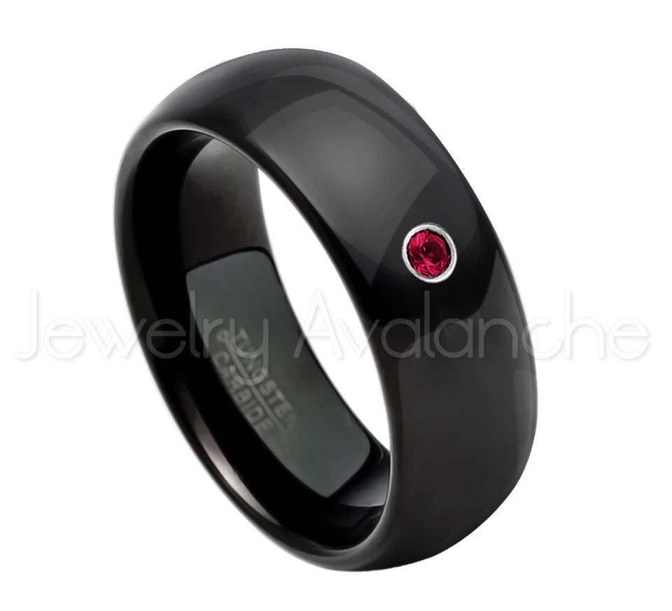 Anillo de tungsteno cúpula negra de 8 mm 0,07 quilates anillo de rubí para hombre, anillo de piedra de nacimiento de julio #077 Foto 1 de 1