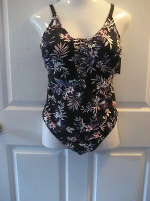 NOVO COM ETIQUETAS MAIÔ AMBRIELLE CURVE PRETO COM FLORES CINZA ROSA AZUL PRATA - 14W (0X) - Imagem 1 de 4