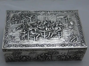 CAJA GRANDE - CAJA DE JOYAS PLATA 800 ALREDEDOR DE 1900 - Imagen 1 de 5
