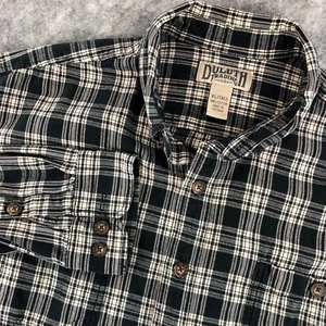 Duluth Mens Button Up Shirt XLT Black Cream Plaid Long Sleeve Front Pockets - Picture 1 of 9
