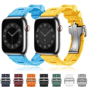 Deployment Buckle Silicone Strap for Apple Watch 10 9 8 7 6 SE 42/44/45/46/49mm - Picture 1 of 28