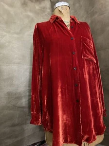 Ralph LAUREN Rayon Silk Velvet SHIMMER Red SLINKY Blouse Shirt Long Sleeve Top M - Picture 1 of 6