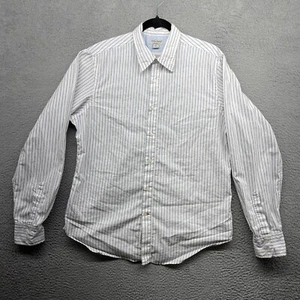 Guess Mens Button Down Shirt White Blue Striped Long Sleeve Collared Size L - Picture 1 of 10