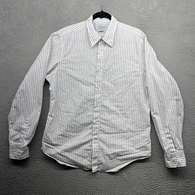 Guess Mens Button Down Shirt White Blue Striped Long Sleeve Collared Size L - Image 1 of 4