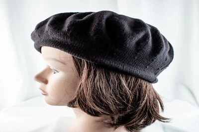 1940's French Wool Blend Vintage Women Black Beret Hat Size M 7 1/8 - Image 1 of 4