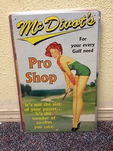 NEW McDivot Pro Shop Tin Metal Sign Pin Up Girl Golf tee golfer gift Club pinup  - Picture 1 of 1
