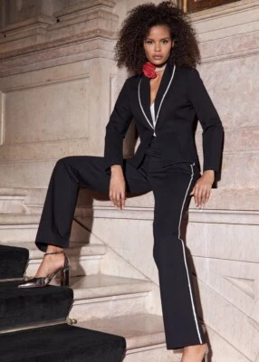 Брюки Boston правильные прямые штанины черные женские M золотистая боковая полоса без застежек - Изображение 1 из 4