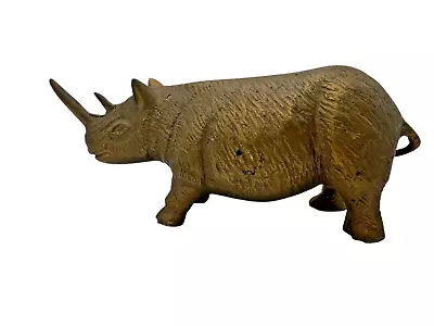 L 8.5" Vintage RINOCERONTE Latón SÓLIDO Decoración del Hogar Antiguo Animal Estatuilla Estatua Foto 1 de 4