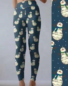 Caroling Music Snowman Christmas Holiday Women's Leggings TC Plus Size 12-20 - Picture 1 of 1