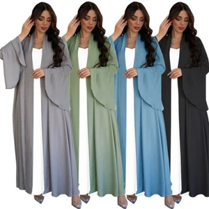 Conjunto de 2 maxi vestido cárdigan abierto Abaya Kaftan para mujer musulmana Dubai Kimono Ramadán - Imagen 1 de 49
