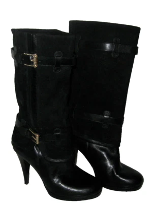 COLE HAAN 女式 NIKEAIR KENNEDY BUCKLE 黑色麂皮绒皮革懒人靴 尺寸 7B — 第 1/4 张图片