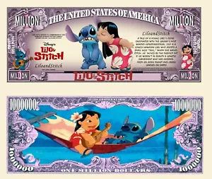 Lilo E Stitch Banconota 1 Million Dollaro US! Collezione Walt Disney Disegno - Foto 1 di 1