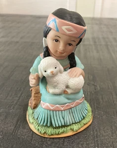 Vintage Homco Native American Indian Child Girl & Lamb 4" Statue Figurine - Picture 1 of 9