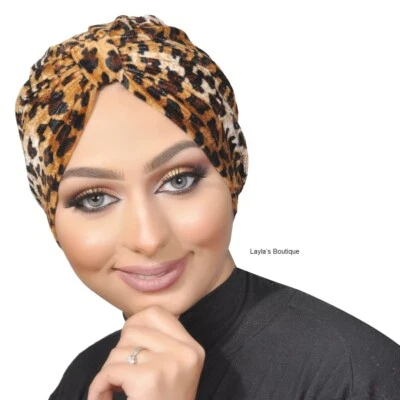 Leopard Print Turban in Velvet- Women’s Fashion Turbans - Animal Print Hair Wrap - Image 1 of 2