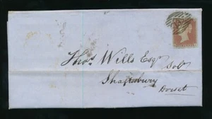 GB QV 1854 PENNY RED RJ on ENTIRE LETTER SHAFTESBURY + SALISBURY PMKs in YELLOW - Picture 1 of 4