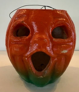 Vintage Halloween-Pappmaché-Chor Junge Kürbis Jack-O-Laterne-4 1/2" - Bild 1 von 6