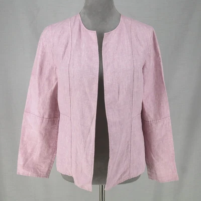 Linda Allard Ellen Tracy Jacket Womens 4 Pink Linen Open Lined Light Vintage - Image 1 of 4
