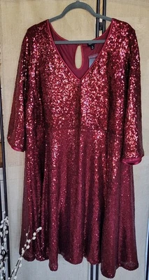 Torrid Mini Sequins Skater Dress, Burgendy Size 3X, NWT - Image 1 of 4