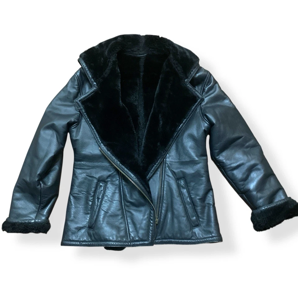 Wilsons Women’s Leather Jacket Black Faux Fur Lined Hooded Zip Sz M Mob Wife - Image 1 of 4