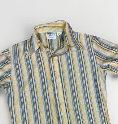 Vintage 60s Arrow The Spoiler Shirt Men L Stretchy Floral Striped Multicolored - Image 1 of 4