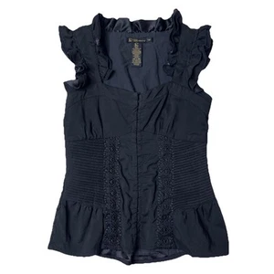Grass Collections Blouse Women Small Black Ruffle Corset Coquette Romantic Top - Picture 1 of 5
