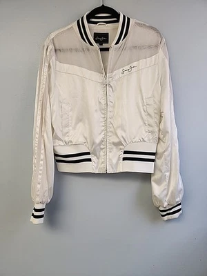 Chaqueta de bombardero cortavientos recortada Sean John para mujer XL blanca con detalles de malla bolsillos  Foto 1 de 4