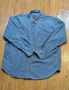 Camicia vintage Chaps Ralph Lauren XL uomo denim con bottoni blu 100% cotone B25 - Foto 1 di 3