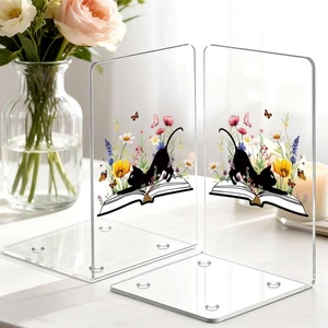 Clear Cat Bookends for Shelves Decorative, Acrylic Book Holder Stand for Home... - Foto 1 di 9