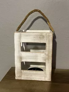 Distressed Wooden Hanging~Stationary Candle Holder Lantern - Picture 1 of 3